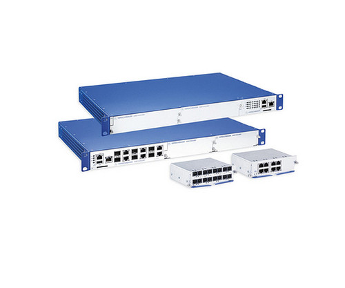 Group of Greyhound 1040 industrial switches in various rack-mount and compact form factors.