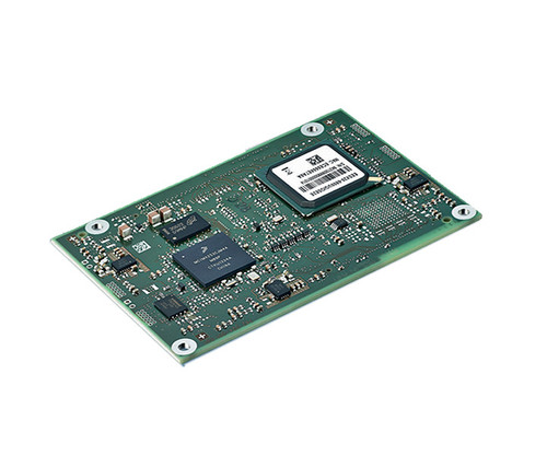 A green printed circuit board with chips labeled MCIMX253AJM4A and a barcode sticker.
