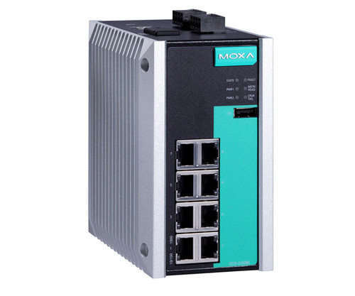 Moxa EDS-G508E series industrial Ethernet switch with eight Gigabit ports.
