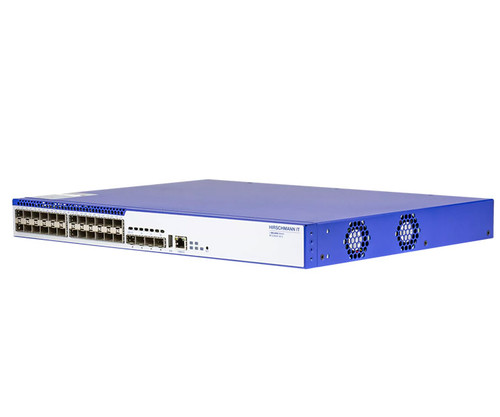 Blue MTS2800 MAMMUTHUS Series network switch with front-facing ports and status lights.