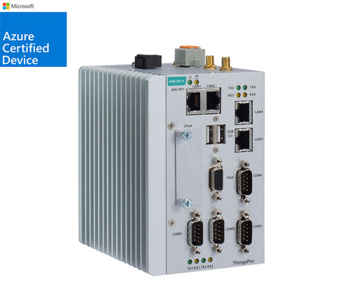 Azure Certified Device label next to an industrial IIoT gateway.