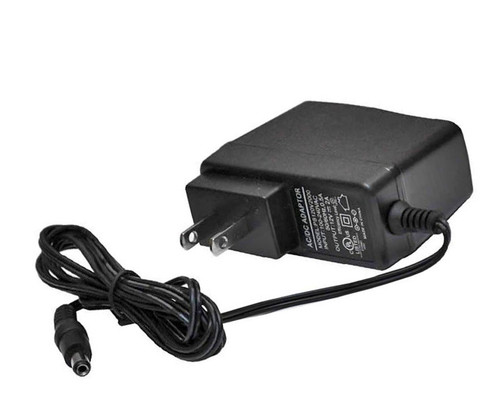 Black AC/DC adapter with US prongs and a coiled cord.