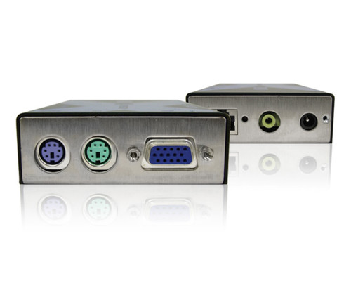 Two KVM extender units showing PS/2, VGA, and network ports.