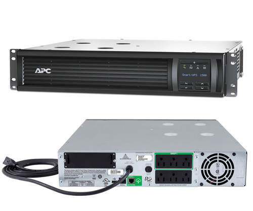 Front and rear views of an APC Smart-UPS 1500 rack-mounted device.