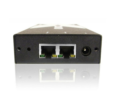 Front panel of an X200AS/R-US remote receiver with two Ethernet ports and a power jack.