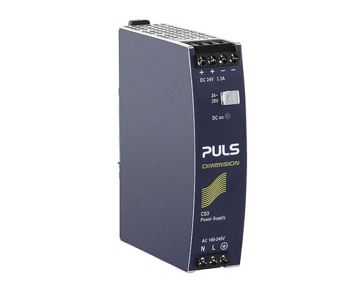 PULS Dimension CS3 Power Supply with screw terminals, status LED, and adjustable output.