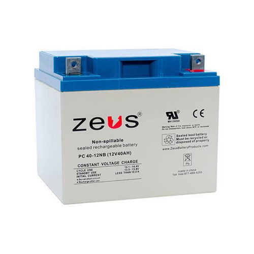 A Zeus PC 40-12NB 12V 40AH non-spillable sealed rechargeable battery.
