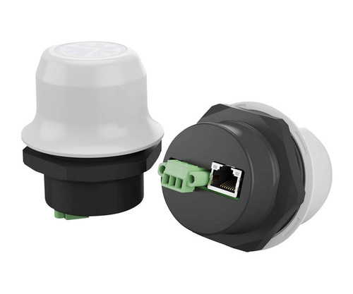 Two white AWB2031 Wireless Bolt units with RJ45 and green terminal connectors.