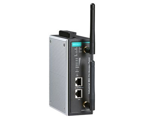 Industrial AWK-3131A Series Access Point with two antennas and two Ethernet ports.