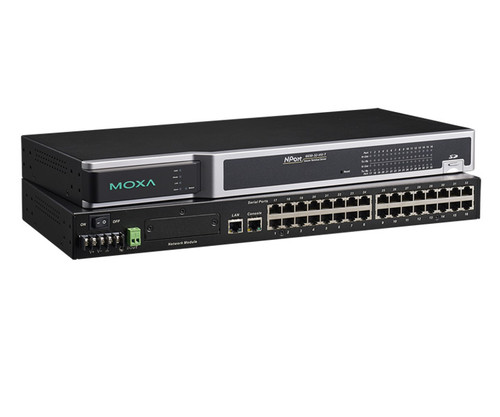 Two NPort 6600 Moxa device servers stacked, showing front and back panels with ports.