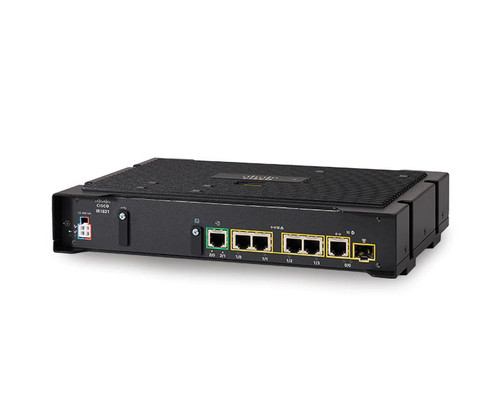 Cisco IR1800 Series rugged router showing rear panel ports and power interface.