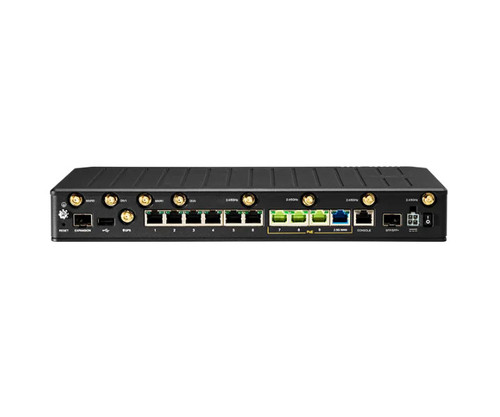 Rear view of E3000 Enterprise Cellular Router showing antennas, Ethernet ports, and connection interfaces.