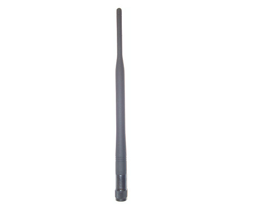 Black rubber-coated dipole antenna with a metallic connector at the base.