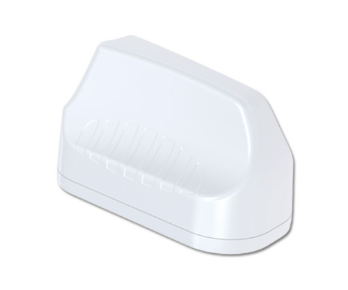 White, wedge-shaped transportation antenna with a textured, grooved side panel.