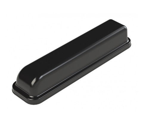 Black, rectangular, low-profile antenna with rounded edges.