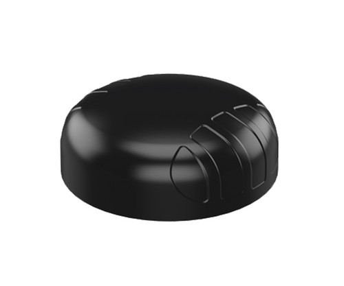 Black, dome-shaped transportation antenna with textured side detailing.