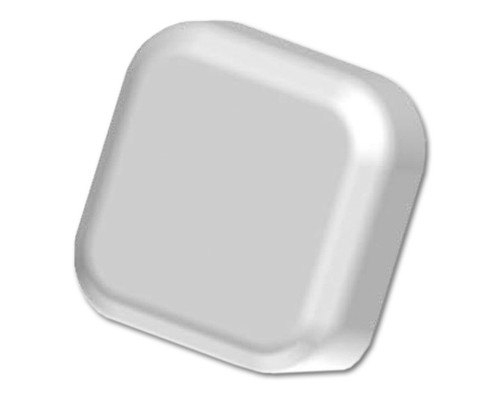 A square, white directional antenna with rounded corners, viewed from a slightly elevated angle.