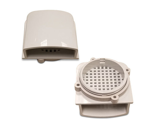 REV80 Breather Vent components showing a protective hood and a circular filtered base.