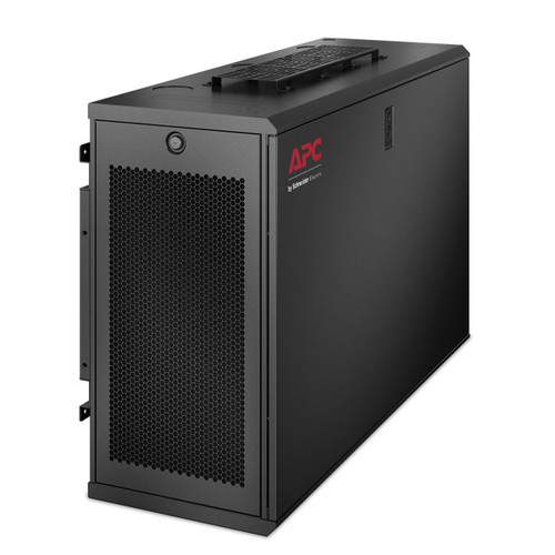 Black APC by Schneider Electric AR106V wall-mount cabinet viewed from a high angle.