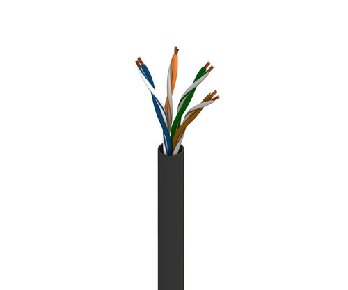 Copper network cable with four twisted pairs of color-coded wires exposed at the end.
