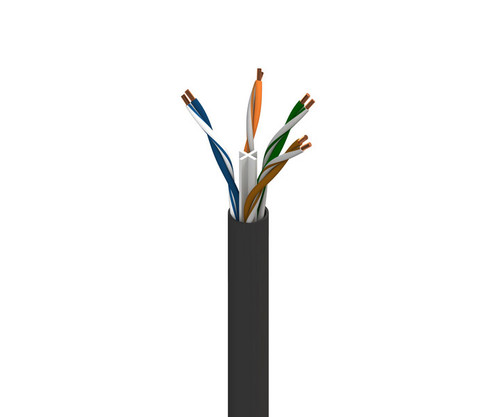 Black copper network cable showing four twisted pairs separated by a central spline.