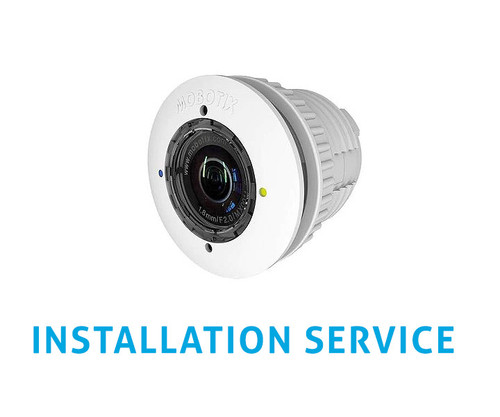 Mobotix camera lens and housing captioned "INSTALLATION SERVICE".