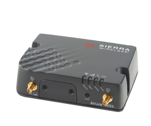 Sierra Wireless AirLink RV55 cellular gateway with connectors and indicator lights.