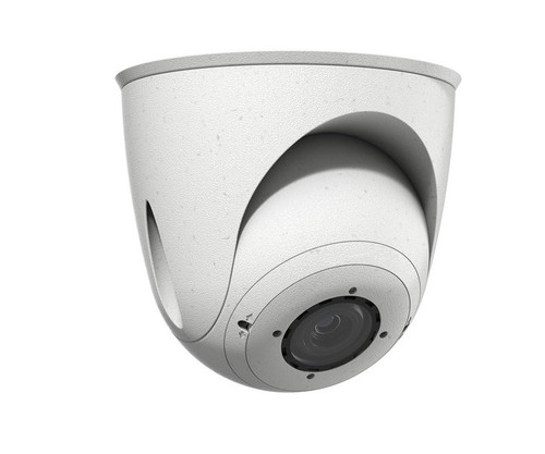 White manual pan-tilt security camera mount with an angled housing.