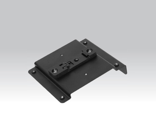 Black DIN-rail mounting bracket with a central locking mechanism.