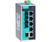 Moxa EDS-208A-MM-ST industrial Ethernet switch with eight ports, including two fiber-optic connectors.