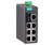 Moxa EDS-208 series industrial switch with eight network ports and green terminal block.