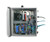 Open rugged enclosure containing mounted electronic hardware, routers, and wiring components.