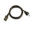 A coiled black power cord with a three-pronged plug and a C13 connector.