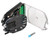 An open fiber optic splice cassette with green connectors and a separate blue sleeve.