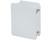 Gray fiberglass junction enclosure with two metal side latches and top mounting flange.