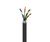 Shielded twisted pair ethernet cable showing exposed wire pairs on a black jacket.