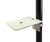 A white metal platform bracket mounted onto a black pole.