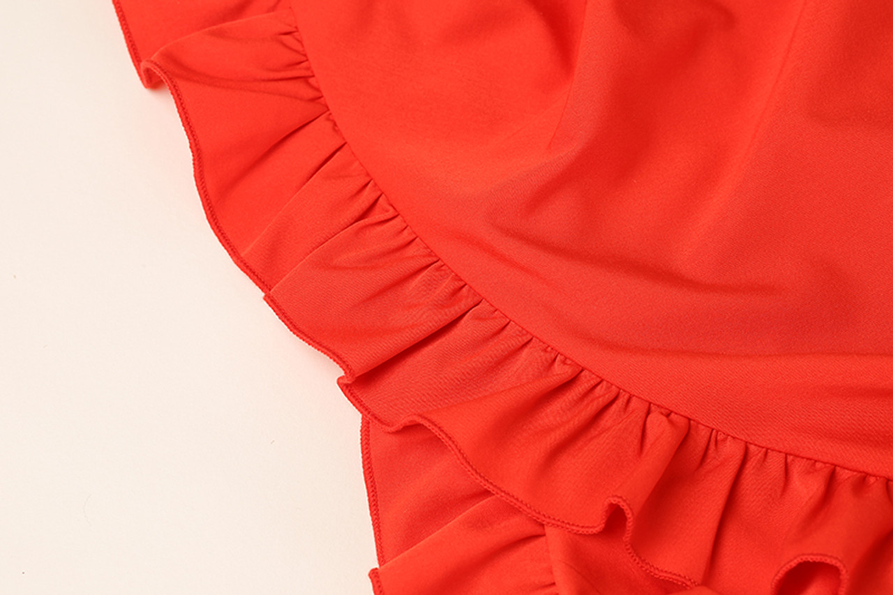 Sleeveless Women Beach Red Ruffle Two-piece Suit Dress - palceofchic