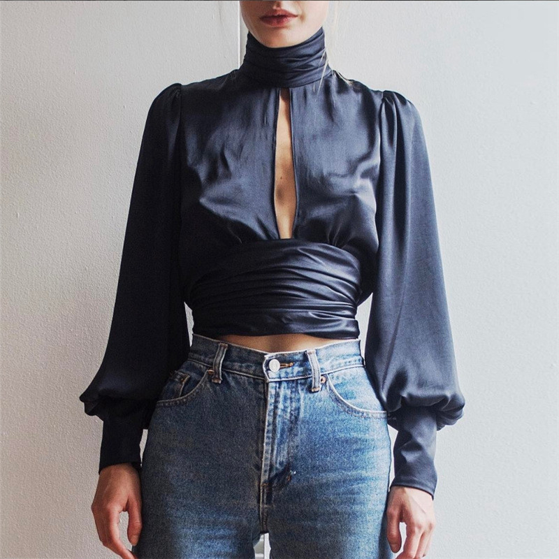 navy high neck top