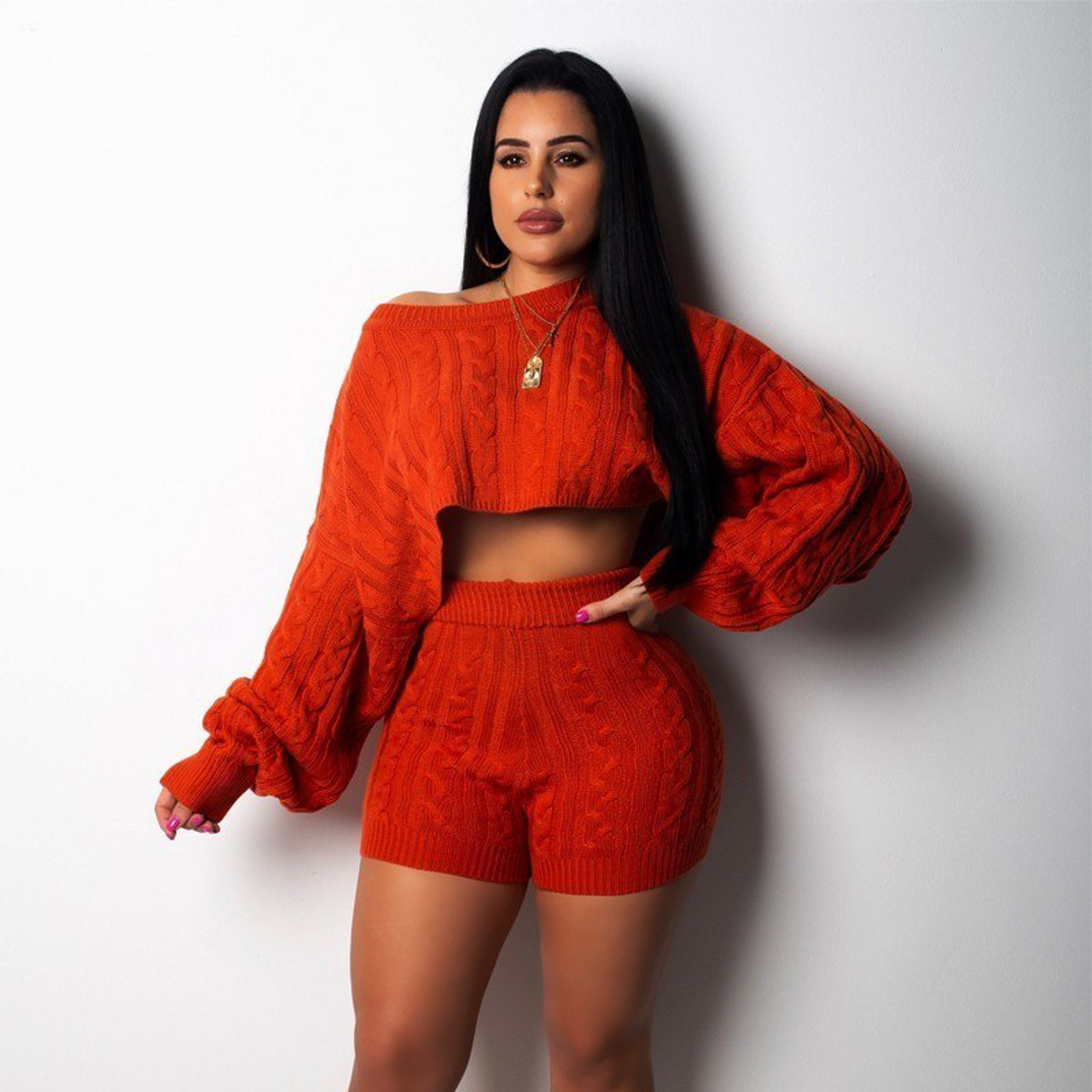 Women Two Pieces Set Knit Oversize Sweatshirt Casual Suits 2 Piece