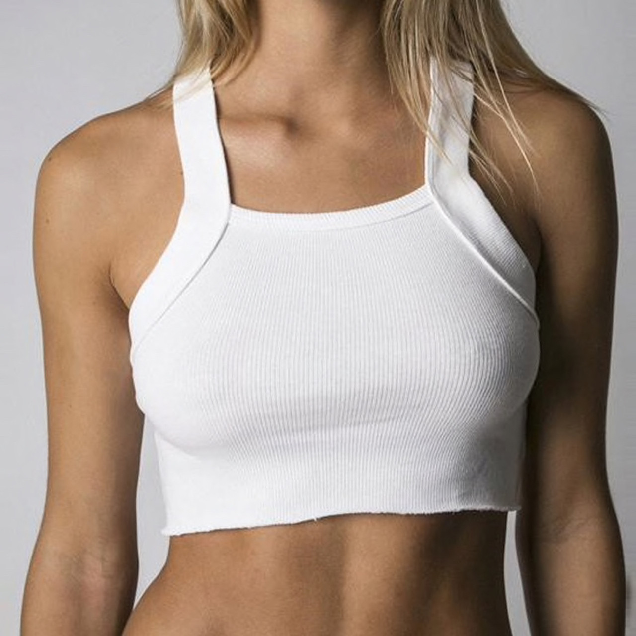 White Ribbed Knitted Crop Tank Top Women Autumn 2019 Sleeveless Sexy Basic White Solid Camis