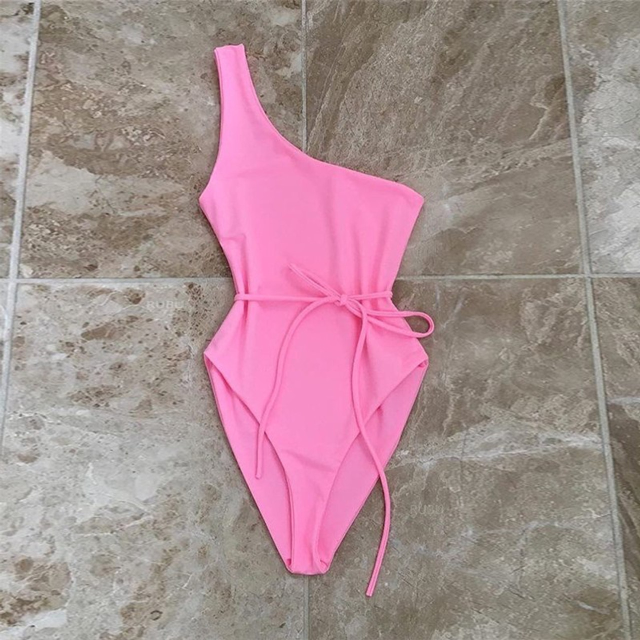 Yellow one shoulder bikini 2019 Highcut solid bathing suit Push up sexy ...
