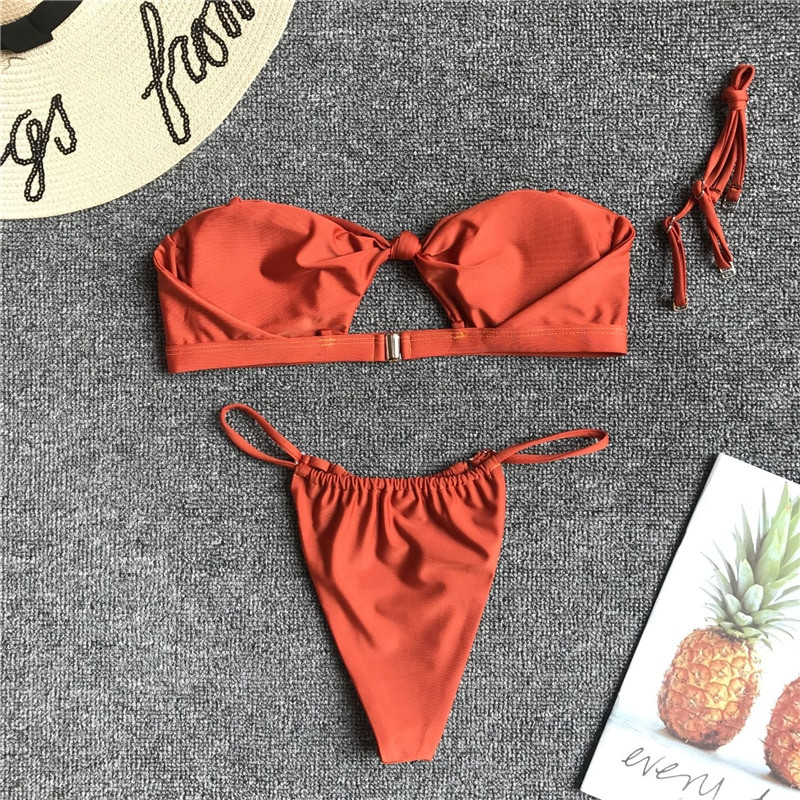 Solid Bikini Mujer Sexy Swimwear Swimsuit Bathing Suit Women Adjust