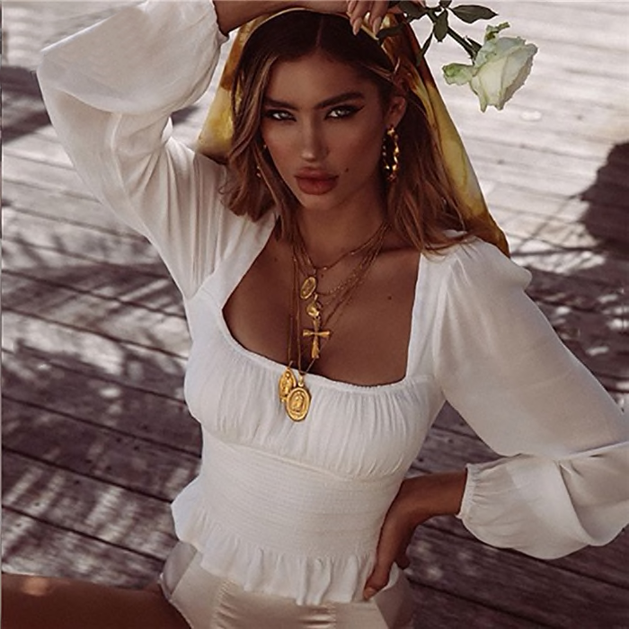 Spring Long Sleeve Tops Women Slash 