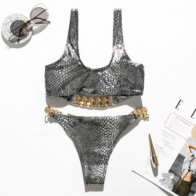 Silver snake bikini push up Sexy swimsuit women Neon ...