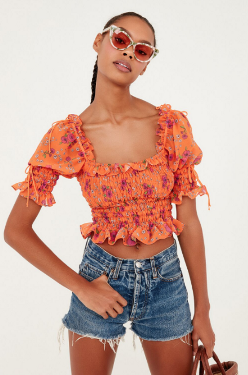 orange smocked top