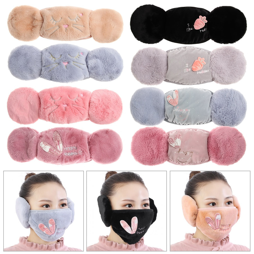New 2 in 1 Warm Earmuffs Cartoon Cute Ear Muffs Earcap Autumn Winter