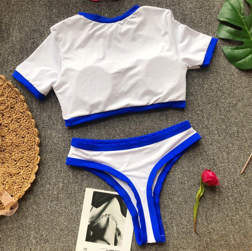 Tomboy Color Contrast T-Shirt Bikini Crop Top High Waisted ...