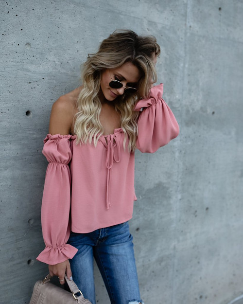 Show thin Pure color Temperament top lace-up bowknot Dew shoulder backless fashion woman 2018 new hot retro {pink}