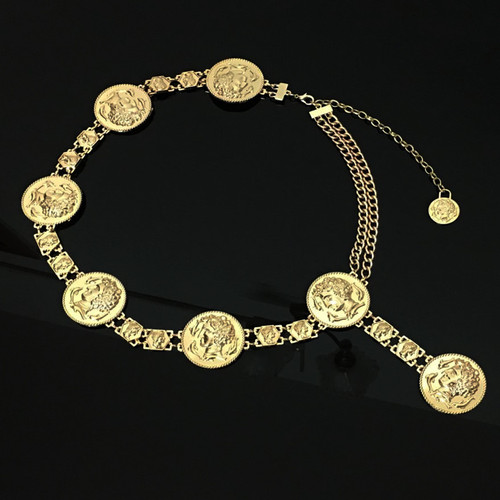 New fashion luxury designer brand chain belt for women Golden coin dolphins portrait metal waist belts Apparel accessories New fashion luxury designer brand chain belt for women Golden coin dolphins portrait metal waist belts Apparel accessories